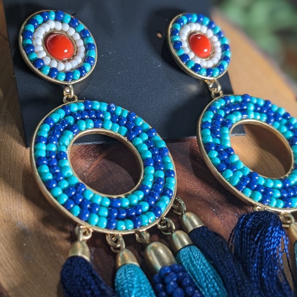 NWT Rebecca Minkoff Seed Bead Fringe Tassel Earrings Multi Women's Size OS - Picture 4 of 6